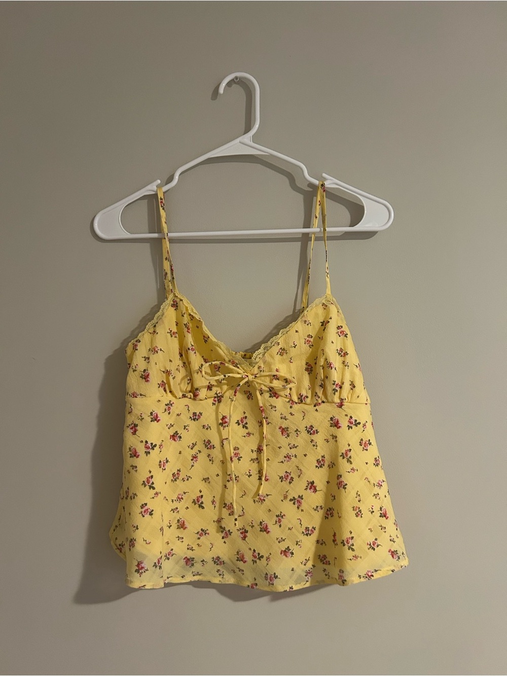 Yellow Floral Lace-Trim Cami Tank Top